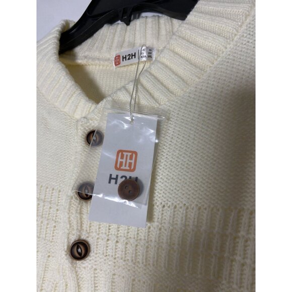 H2H Men's Ivory Knit Sweater Pullover Size XL Button Neck 100% Acrylic - Picture 4 of 10